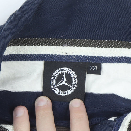 Mercedes Benz Men’s Blue White Striped Long Sleeve Polo Shirt 2XL