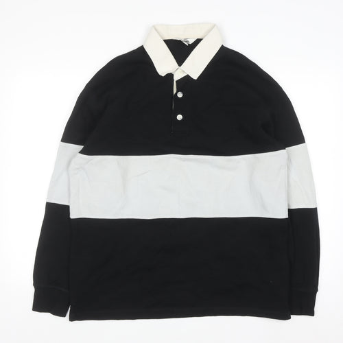 Marks and Spencer Men's Black Long Sleeve Colourblock Polo Shirt M
