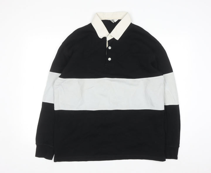 Marks and Spencer Men's Black Long Sleeve Colourblock Polo Shirt M