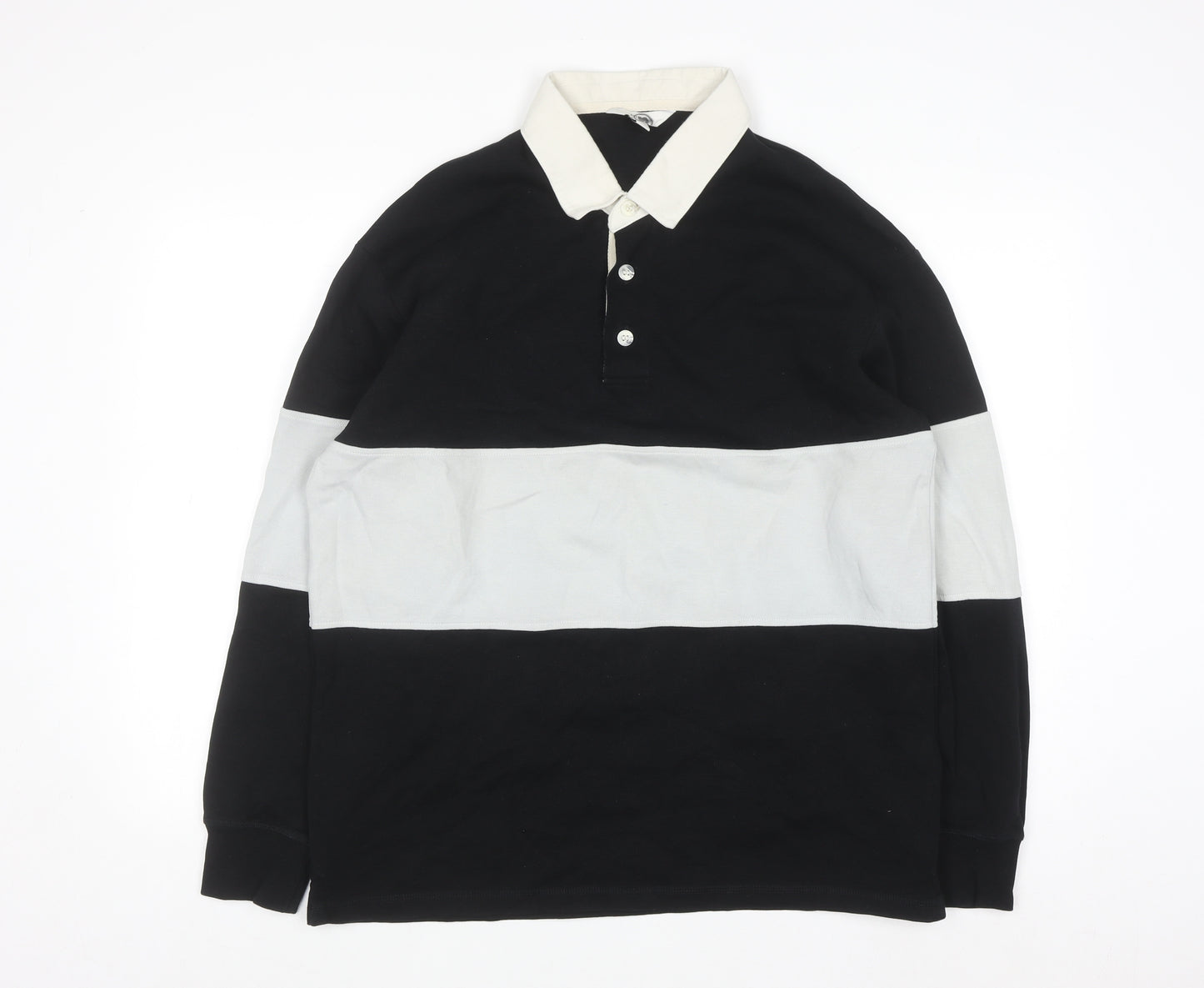Marks and Spencer Men's Black Long Sleeve Colourblock Polo Shirt M