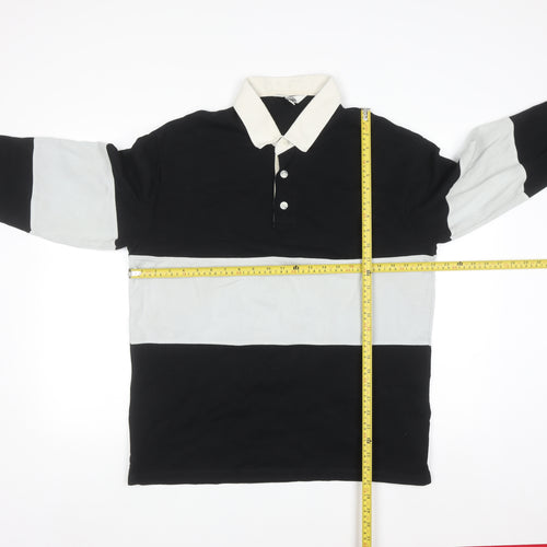 Marks and Spencer Men's Black Long Sleeve Colourblock Polo Shirt M
