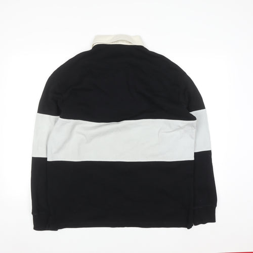 Marks and Spencer Men's Black Long Sleeve Colourblock Polo Shirt M
