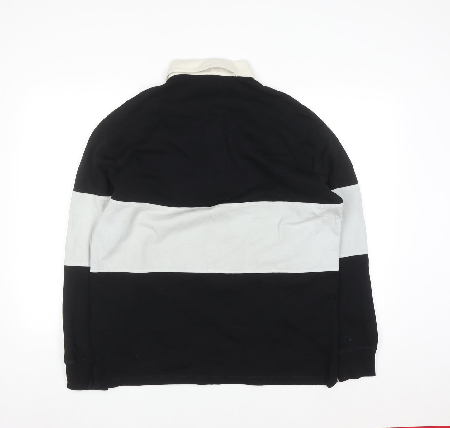 Marks and Spencer Men's Black Long Sleeve Colourblock Polo Shirt M