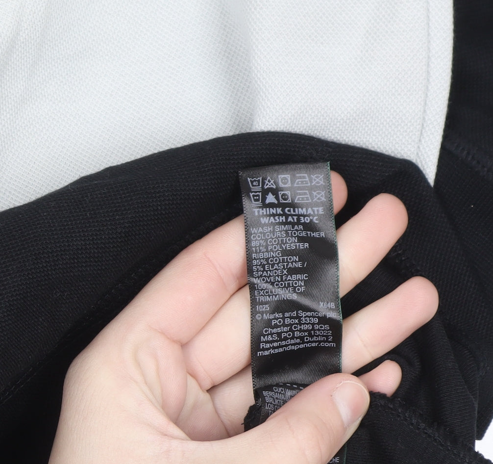 Marks and Spencer Men's Black Long Sleeve Colourblock Polo Shirt M