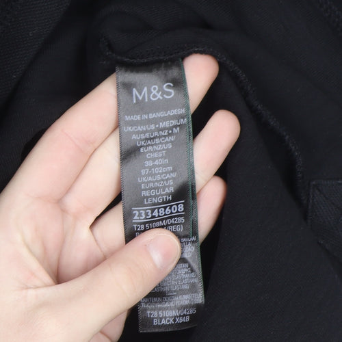 Marks and Spencer Men's Black Long Sleeve Colourblock Polo Shirt M