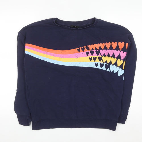 Next Womens Navy Rainbow Heart Graphic Pullover Sweatshirt Size 12 M