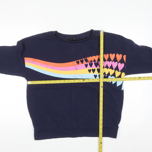 Next Womens Navy Rainbow Heart Graphic Pullover Sweatshirt Size 12 M