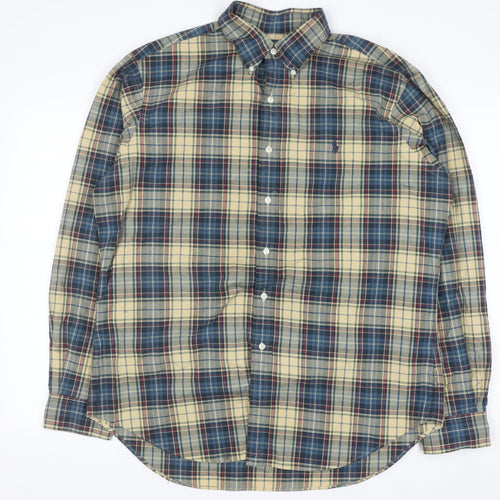 Ralph Lauren Men's Beige Blue Plaid Classic Fit Button-Up Shirt L