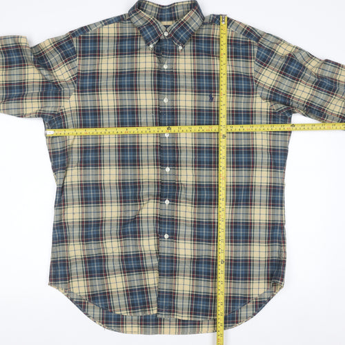 Ralph Lauren Men's Beige Blue Plaid Classic Fit Button-Up Shirt L