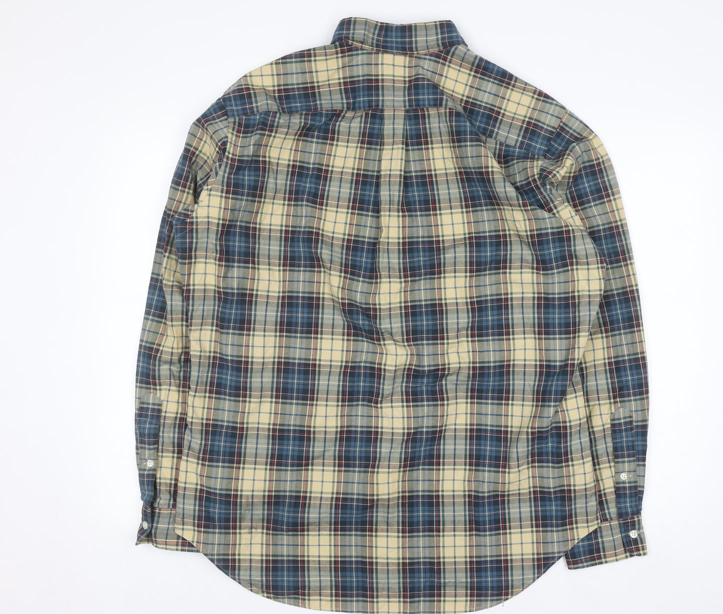 Ralph Lauren Men's Beige Blue Plaid Classic Fit Button-Up Shirt L