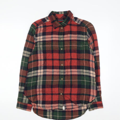 American Eagle Men Red Green Plaid Flannel Button-Up Shirt Medium