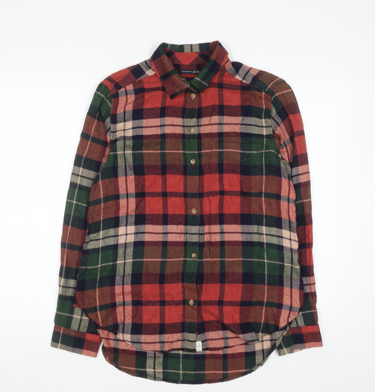 American Eagle Men Red Green Plaid Flannel Button-Up Shirt Medium