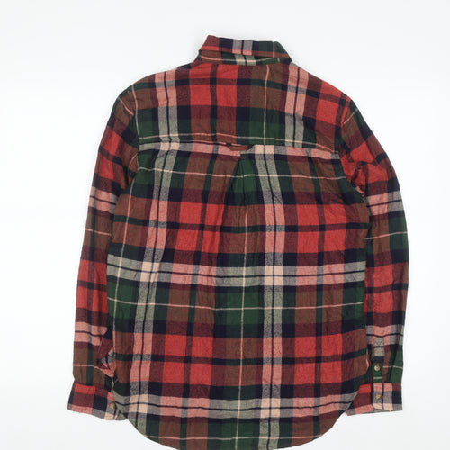 American Eagle Men Red Green Plaid Flannel Button-Up Shirt Medium