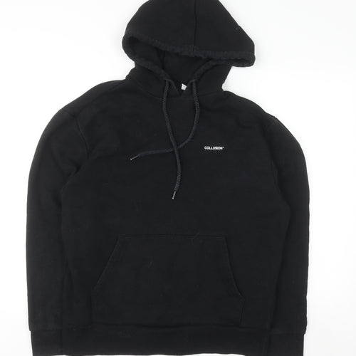 Collusion Men Black Pullover Hoodie M Regular Fit Cotton Blend