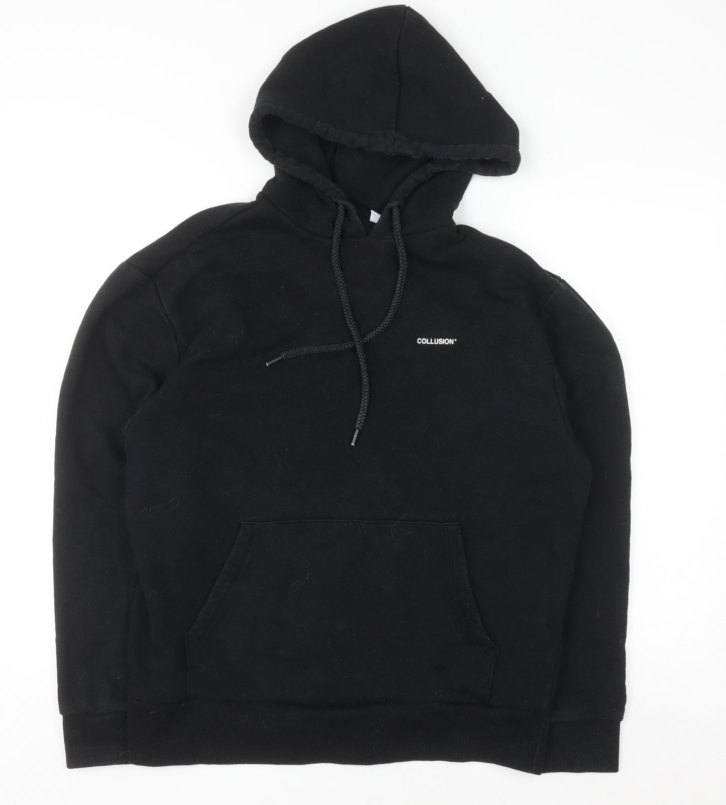 Collusion Men Black Pullover Hoodie M Regular Fit Cotton Blend
