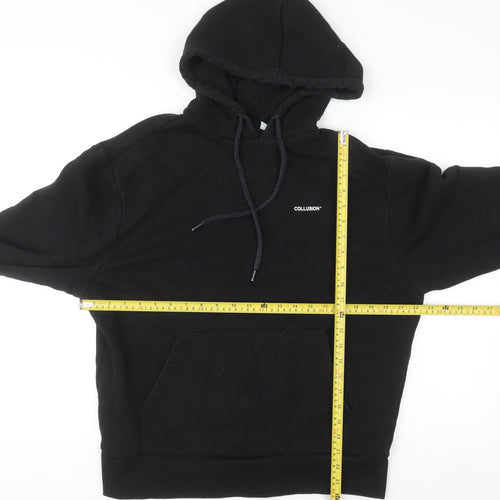 Collusion Men Black Pullover Hoodie M Regular Fit Cotton Blend