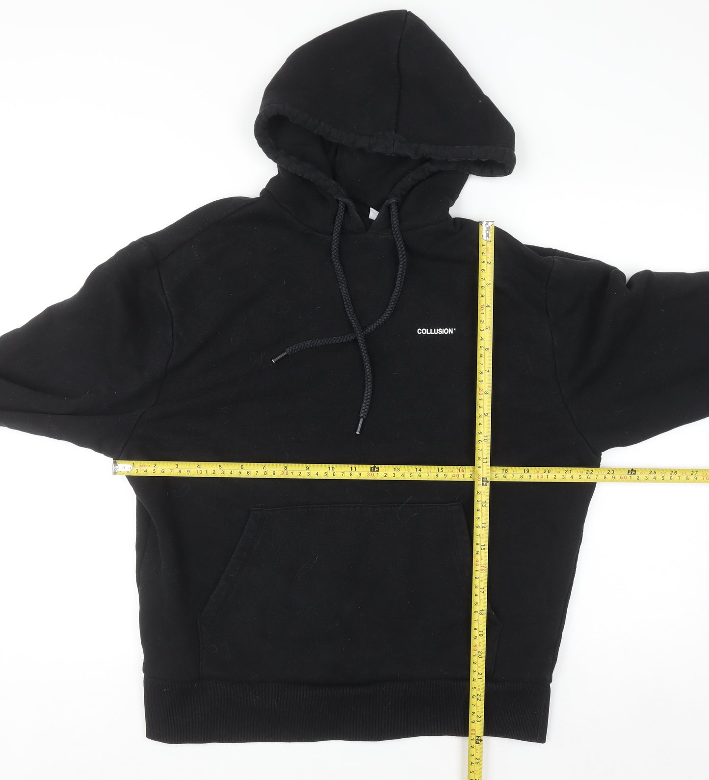 Collusion Men Black Pullover Hoodie M Regular Fit Cotton Blend