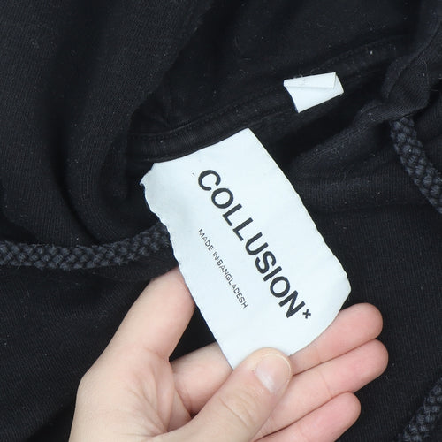Collusion Men Black Pullover Hoodie M Regular Fit Cotton Blend