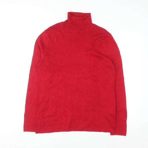 Chico's Women's Red Roll Neck Cotton Blend Long Sleeve Jumper L