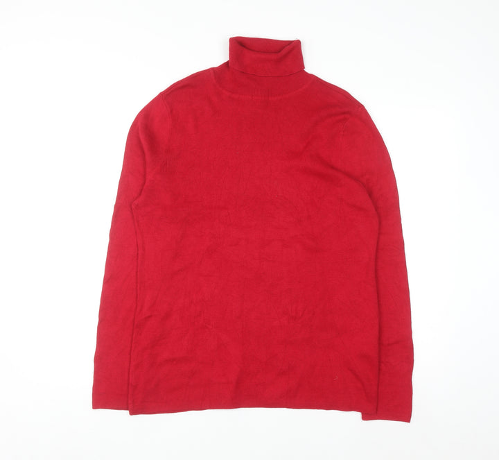 Chico's Women's Red Roll Neck Cotton Blend Long Sleeve Jumper L