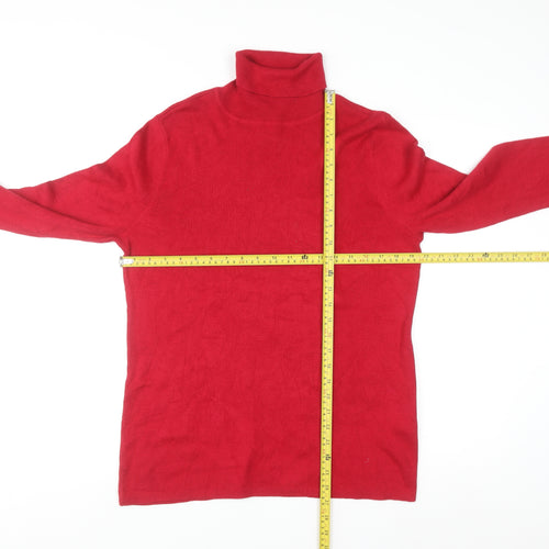 Chico's Women's Red Roll Neck Cotton Blend Long Sleeve Jumper L