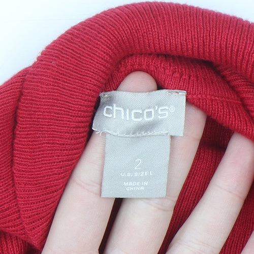 Chico's Women's Red Roll Neck Cotton Blend Long Sleeve Jumper L