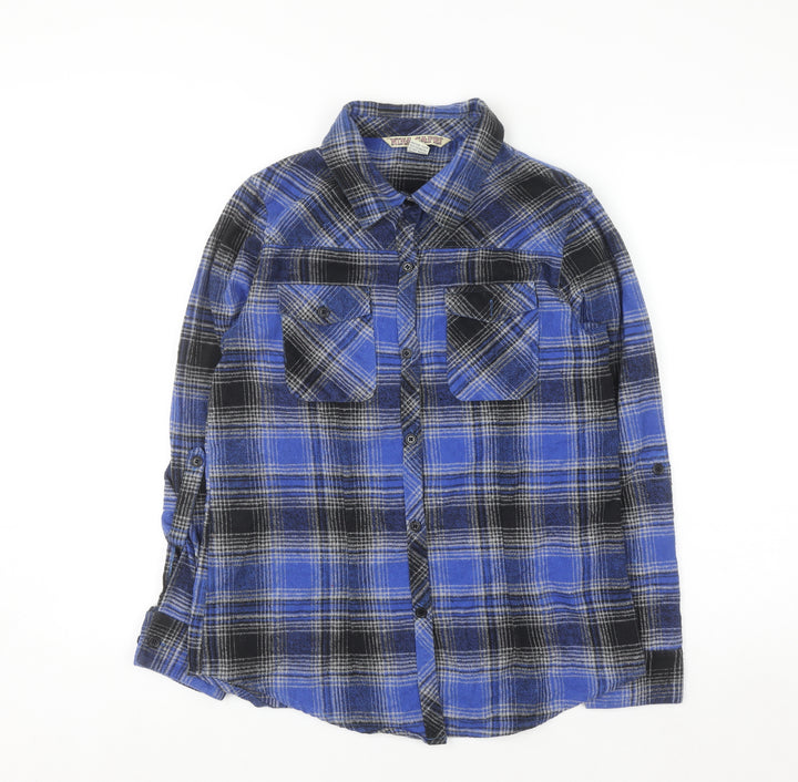 Nina Capri Women's Blue Checked Flannel Cotton Button-Up Shirt Size M