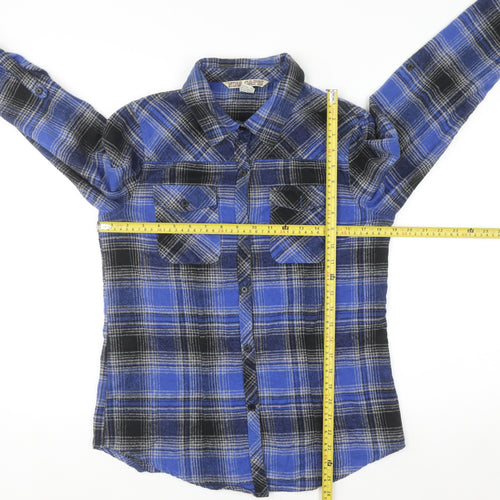 Nina Capri Women's Blue Checked Flannel Cotton Button-Up Shirt Size M