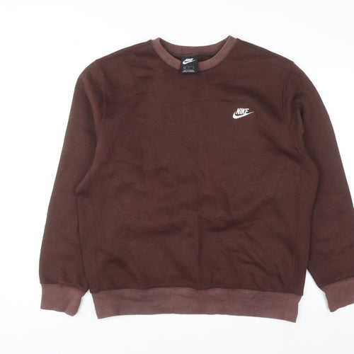 Nike Men Brown Logo Crew Neck Pullover Sweatshirt Size L