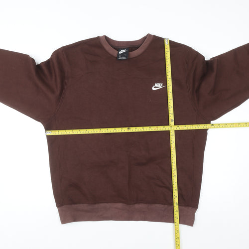Nike Men Brown Logo Crew Neck Pullover Sweatshirt Size L