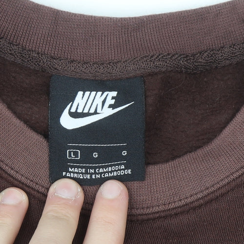 Nike Men Brown Logo Crew Neck Pullover Sweatshirt Size L