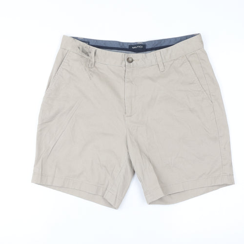 Nautica Men Beige 32W Chino Shorts Cotton Stretch Casual