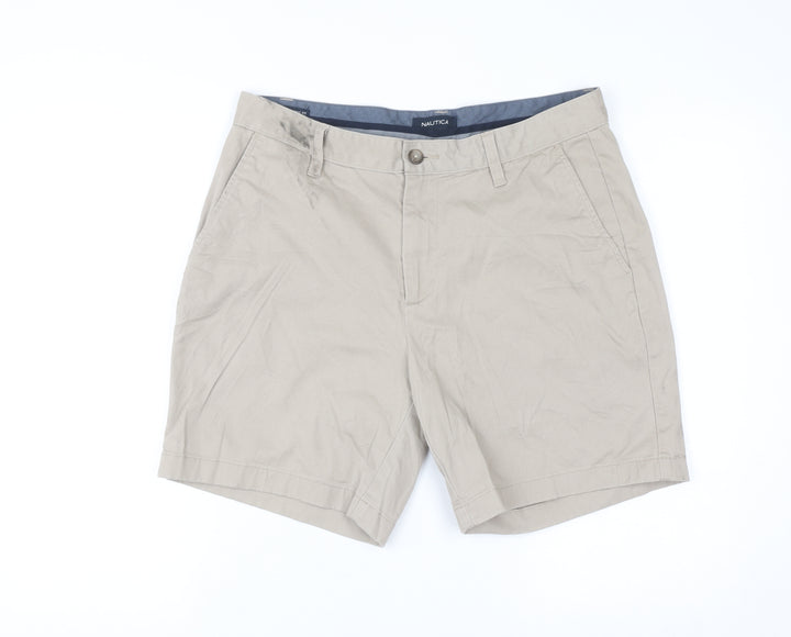 Nautica Men Beige 32W Chino Shorts Cotton Stretch Casual