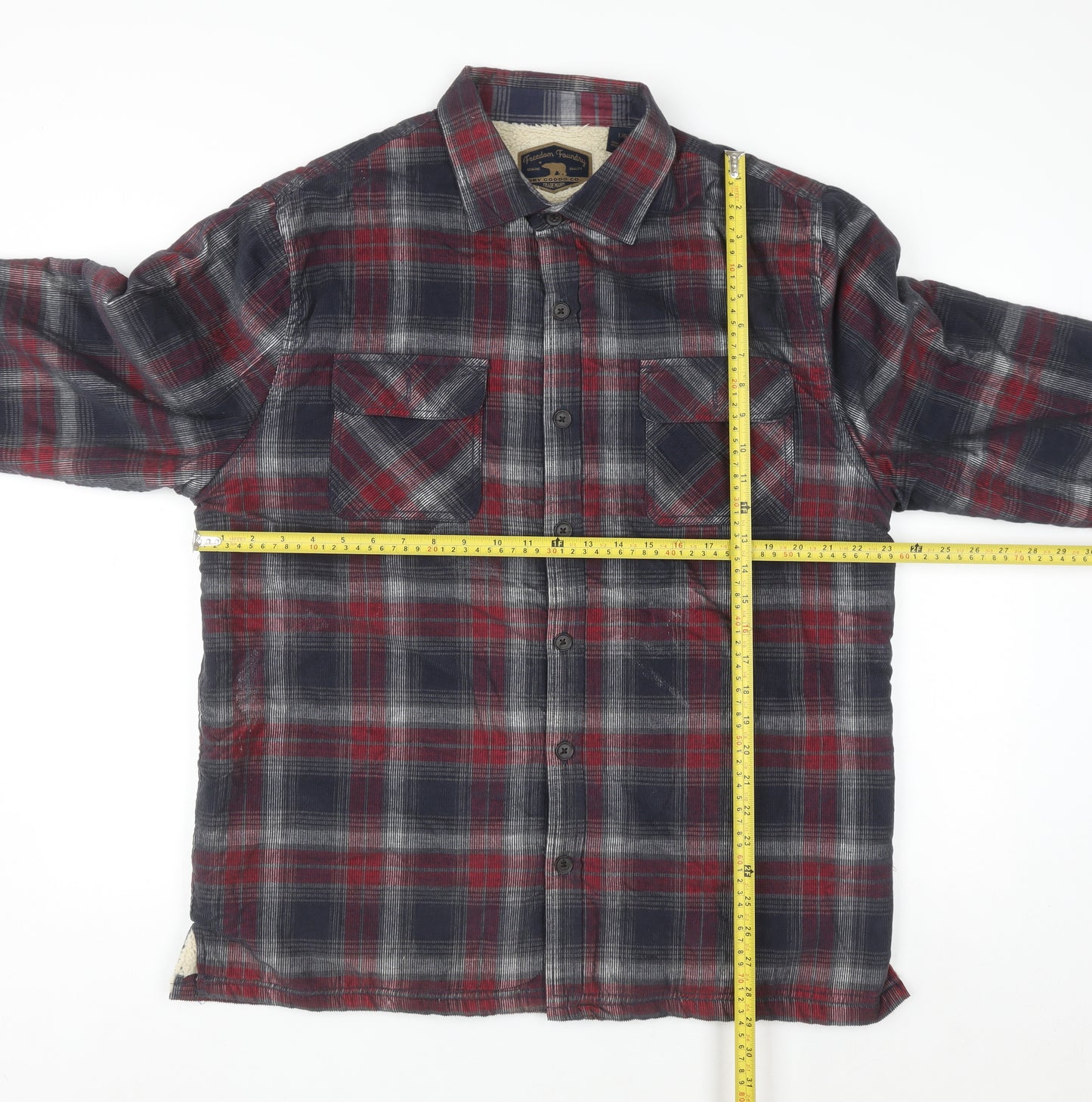 Freedom Foundry Men's Red Plaid Flannel Sherpa Lined Button-Up Shirt L