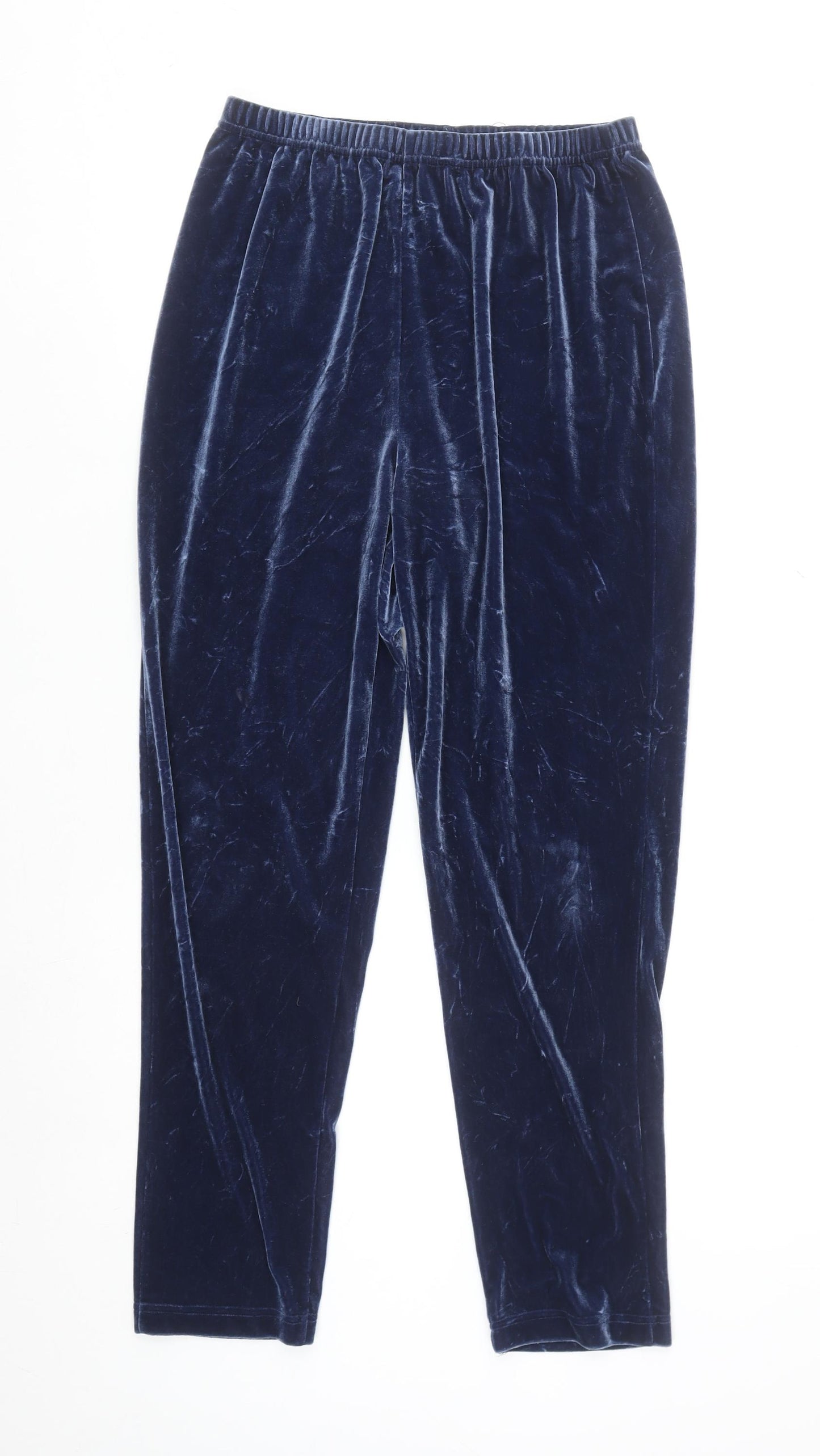 Jason Women Navy Blue Velvet Trousers Size M Elastic Waist