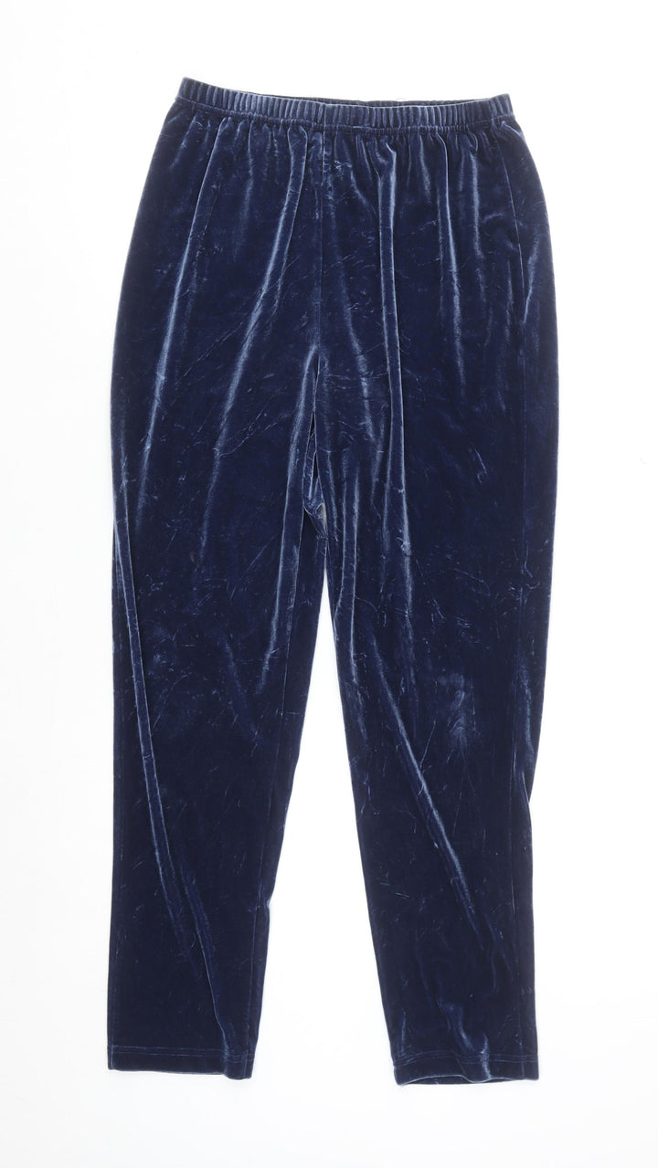 Jason Women Navy Blue Velvet Trousers Size M Elastic Waist