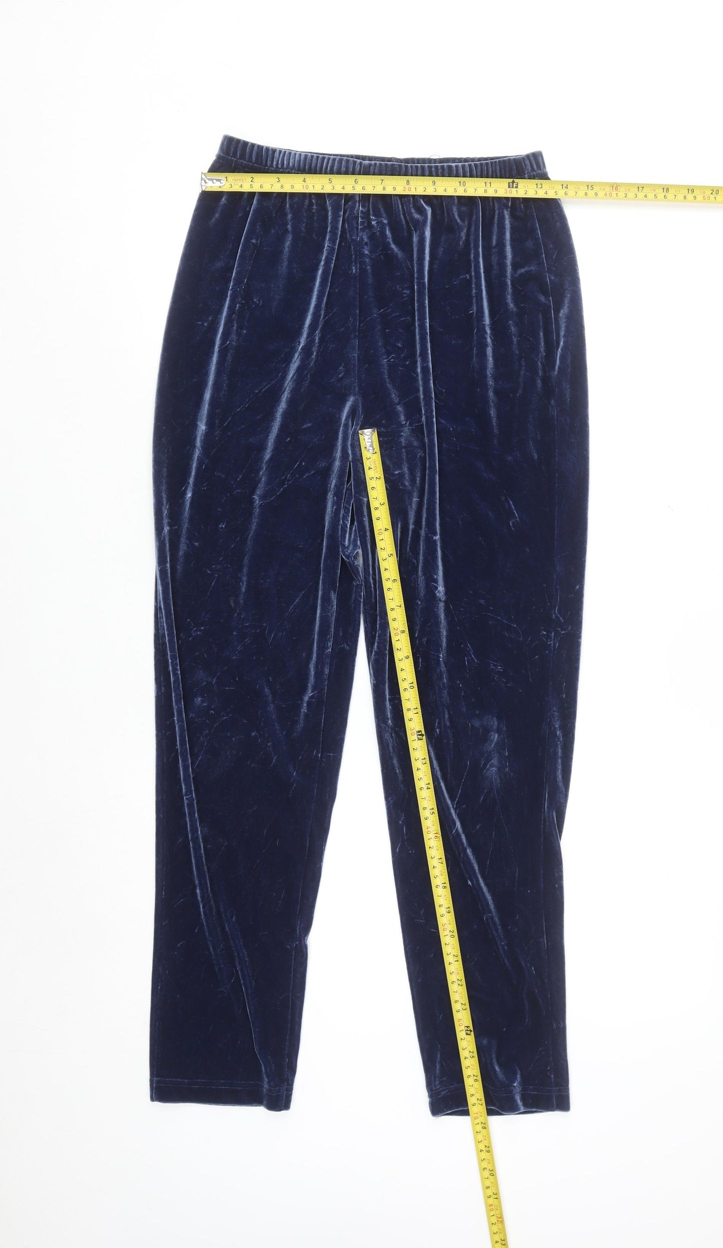 Jason Women Navy Blue Velvet Trousers Size M Elastic Waist