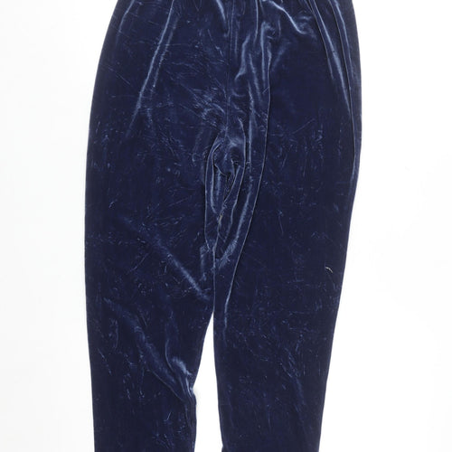 Jason Women Navy Blue Velvet Trousers Size M Elastic Waist