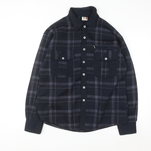 CHUN LAN Men's Blue Check Flannel Button-Up Shirt Size L