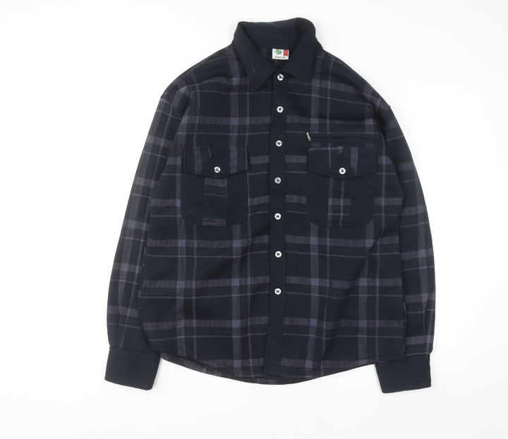 CHUN LAN Men's Blue Check Flannel Button-Up Shirt Size L