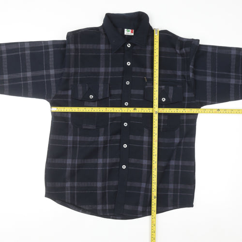 CHUN LAN Men's Blue Check Flannel Button-Up Shirt Size L