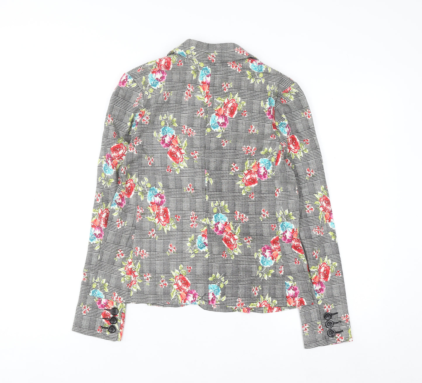 Soho Apparel Women Grey Floral Check Single-Breasted Blazer Size S