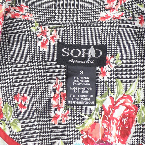 Soho Apparel Women Grey Floral Check Single-Breasted Blazer Size S