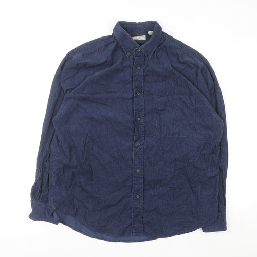 Crossings Men's Navy Corduroy Button-Up Shirt Large Classic Fit