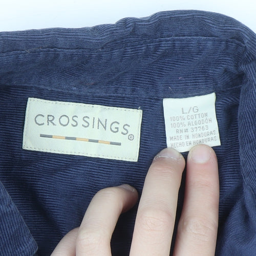 Crossings Men's Navy Corduroy Button-Up Shirt Large Classic Fit