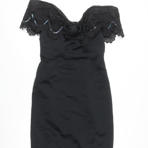 Algo-Ettes Women’s Black Off Shoulder Lace Sequin Bodycon Dress Size 10
