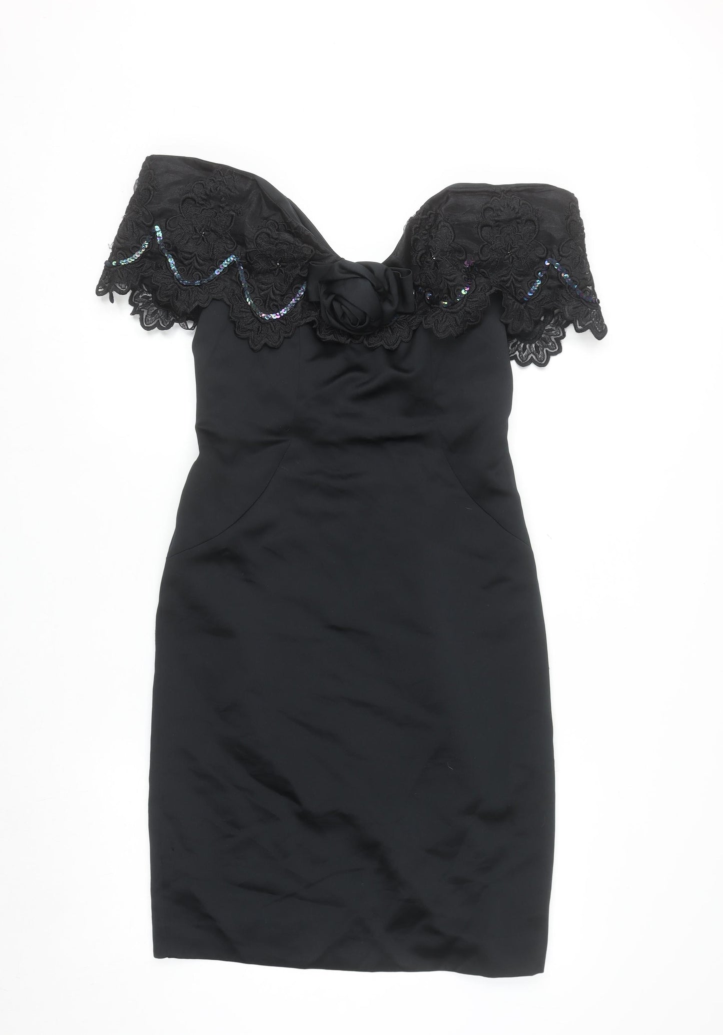 Algo-Ettes Women’s Black Off Shoulder Lace Sequin Bodycon Dress Size 10