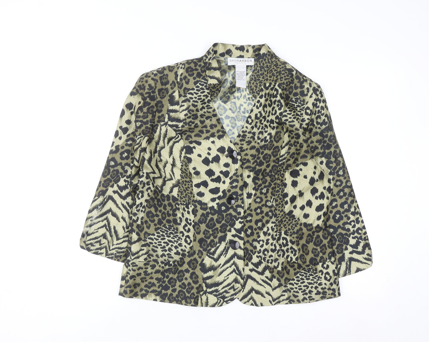 Sag Harbor Women's Petite Animal Print Satin Blouse Size 10