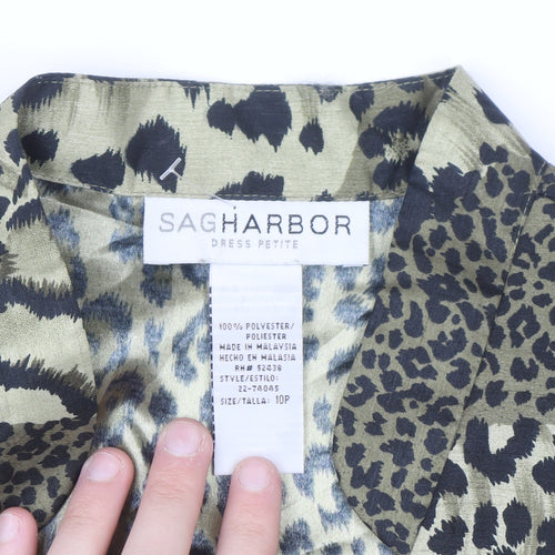 Sag Harbor Women's Petite Animal Print Satin Blouse Size 10