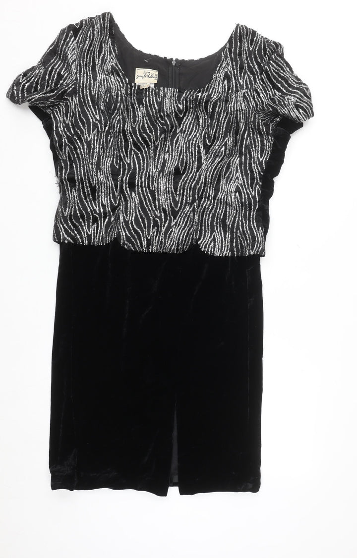 Joseph Ribkoff Women’s Black Velvet Sheath Dress Size 10 Short Sleeve Party Cocktail